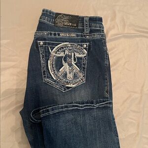 Grace Women's Boot Cut Jeans - Blue with White Accents